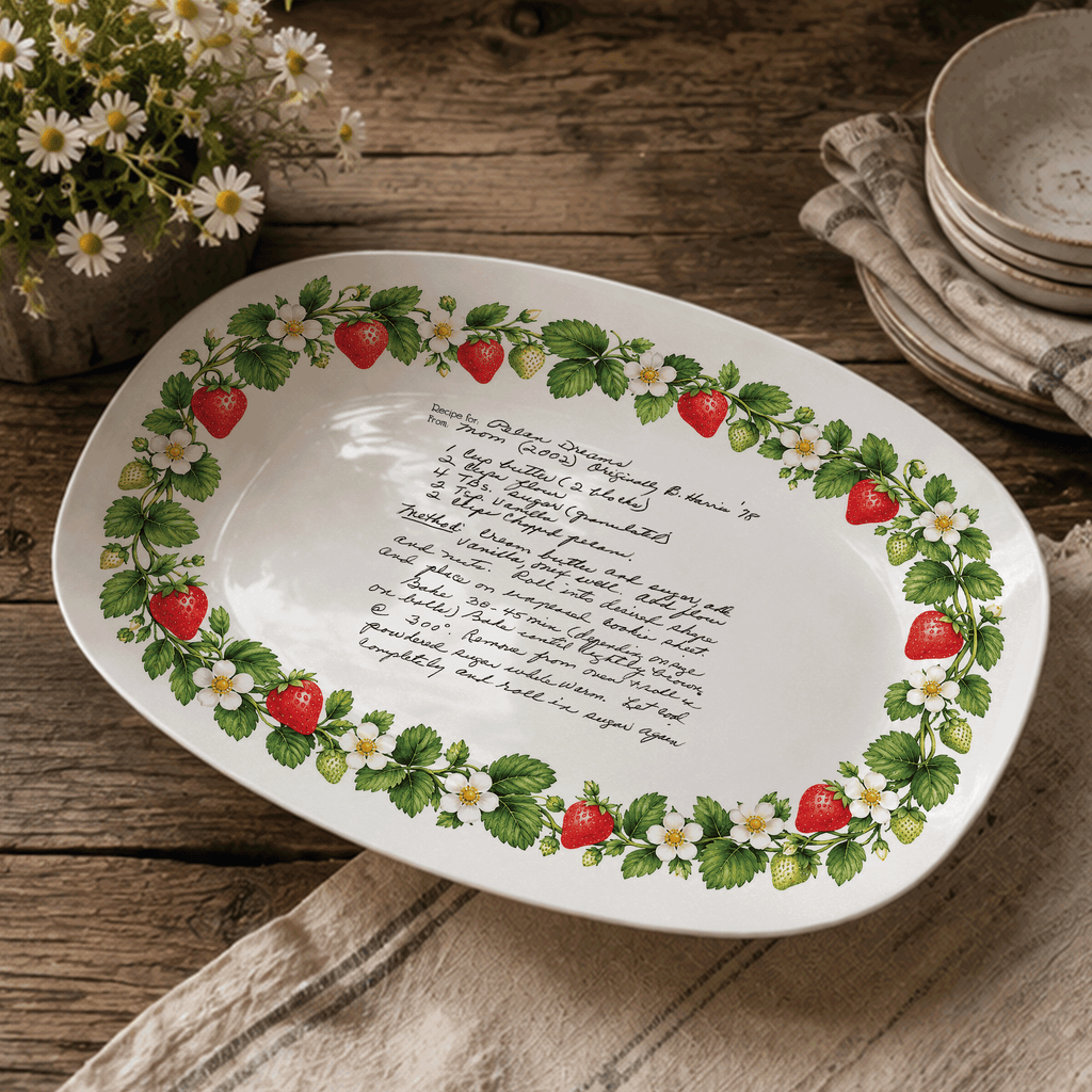 Handwritten Recipe Platter with Strawberry Border