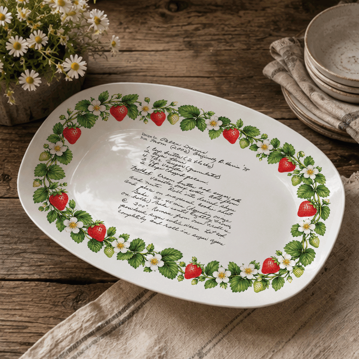 Handwritten Recipe Platter with Strawberry Border