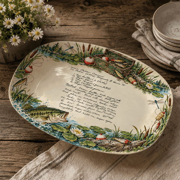 Handwritten Recipe Platter with Fishing Border