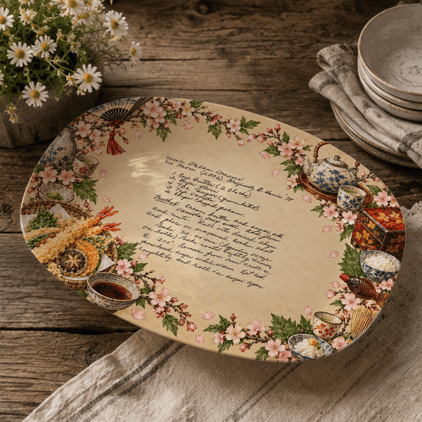 Handwritten Recipe Platter with Vintage Japanese Food Border