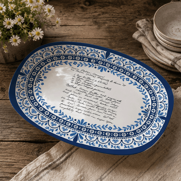 Handwritten Recipe Platter with Heritage Blue Border