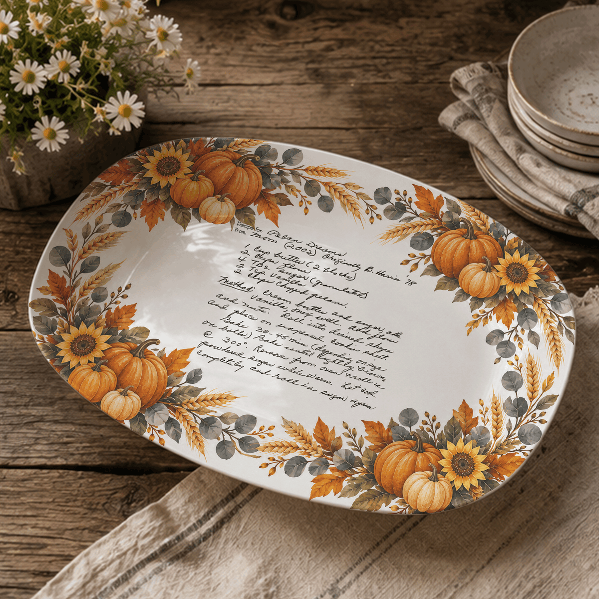 Handwritten Recipe Platter with Pumpkin Border