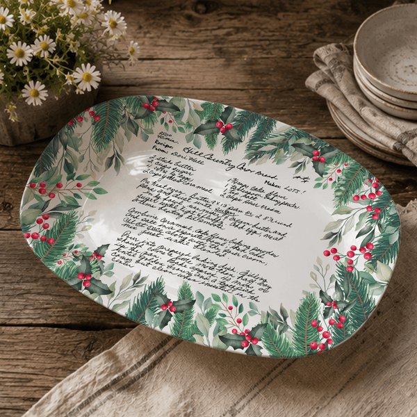 Handwritten Recipe Platter with Christmas Wreath Border