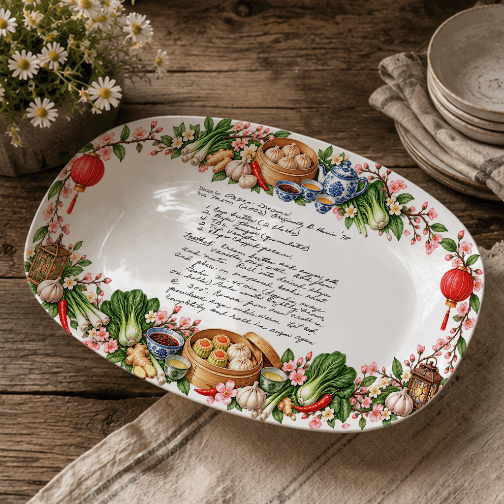 Handwritten Recipe Platter with Chinese Food Border