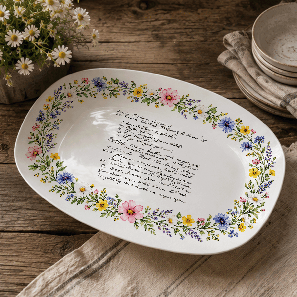 Handwritten Recipe Platter with Wildflower Meadow Border