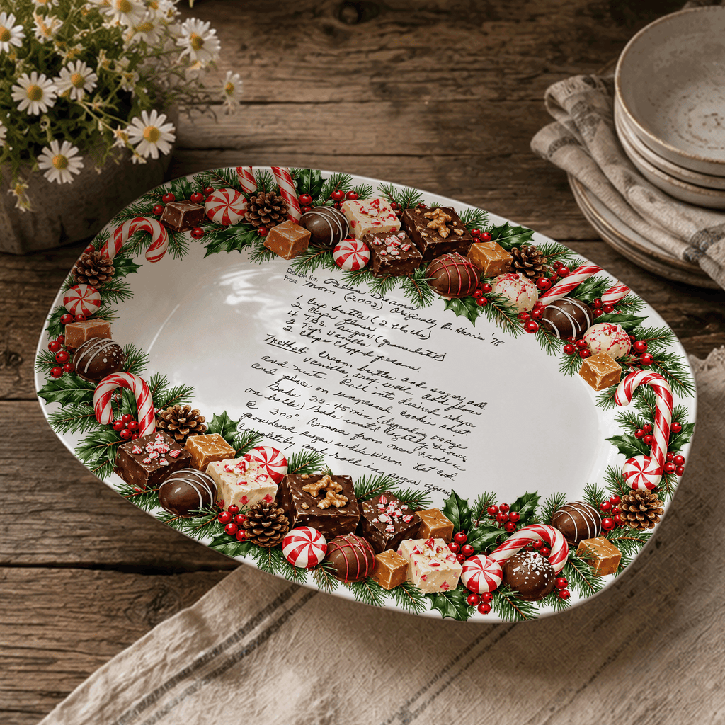 Handwritten Recipe Platter with Christmas Candy Border