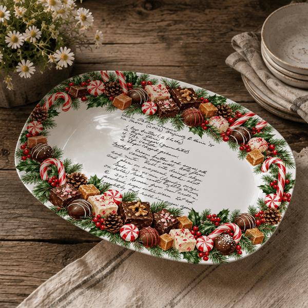 Handwritten Recipe Platter with Christmas Candy Border