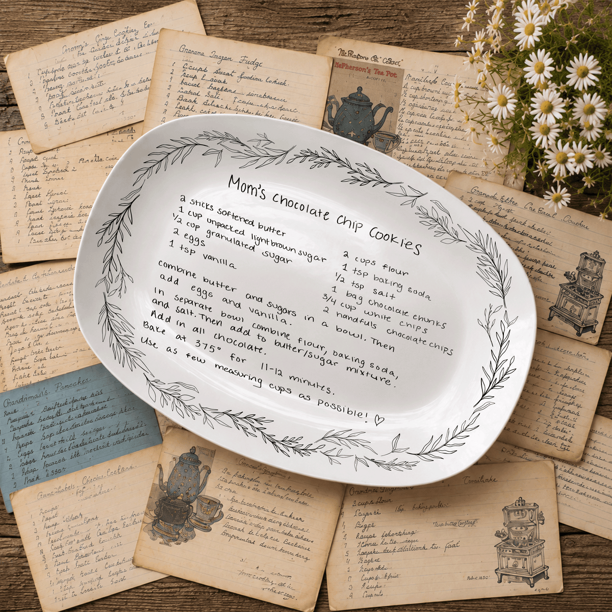 Handwritten Recipe Platter with Branch Border