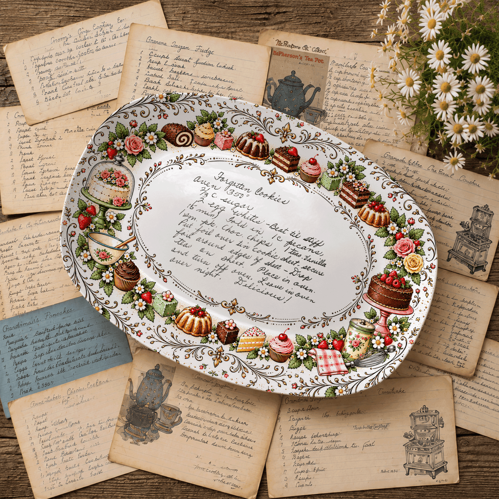 Handwritten Recipe Platter with Vintage Cake Border