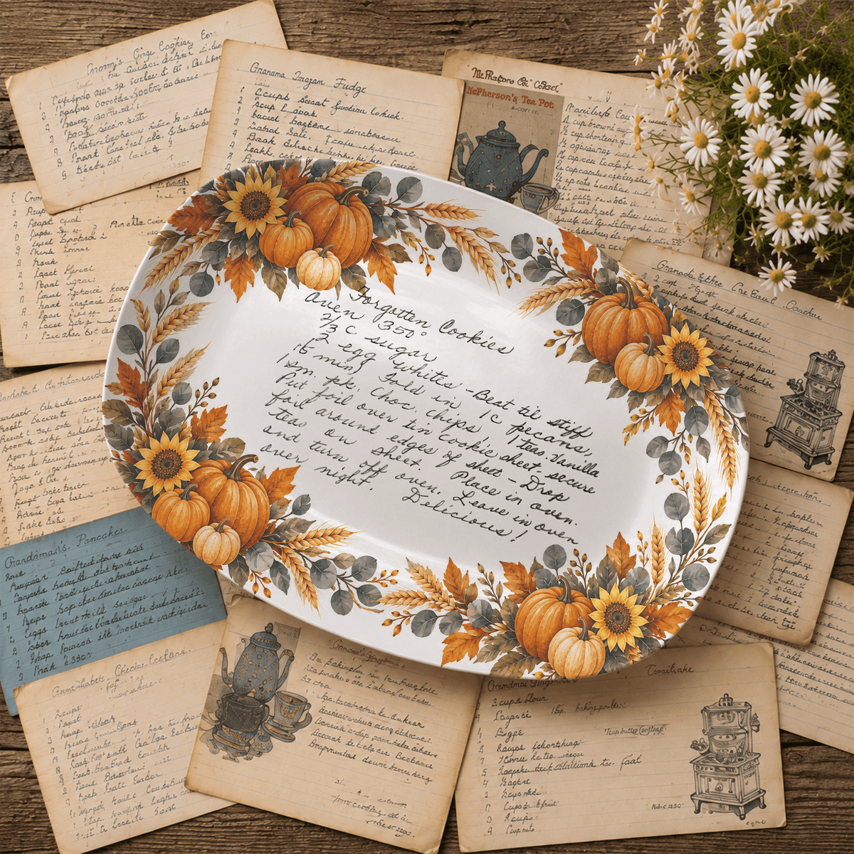 Handwritten Recipe Platter with Pumpkin Border
