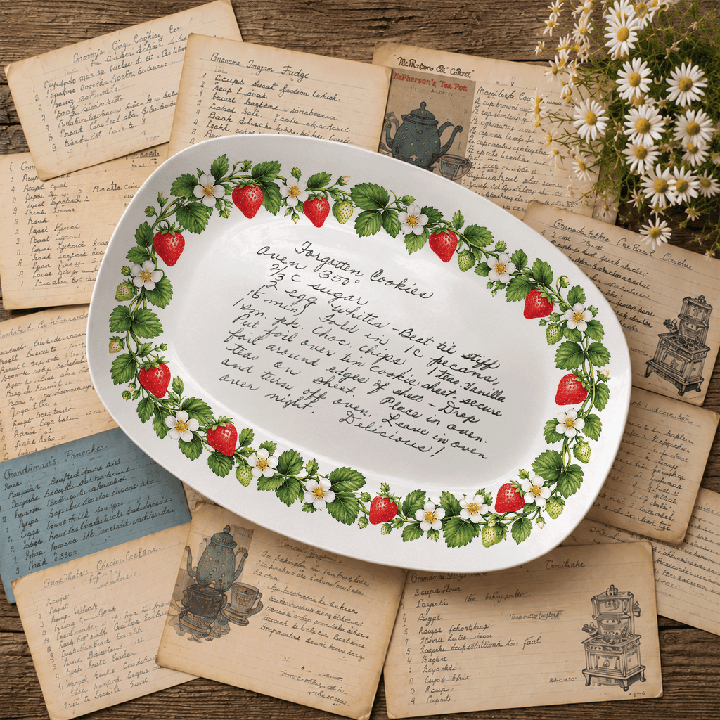 Handwritten Recipe Platter with Strawberry Border