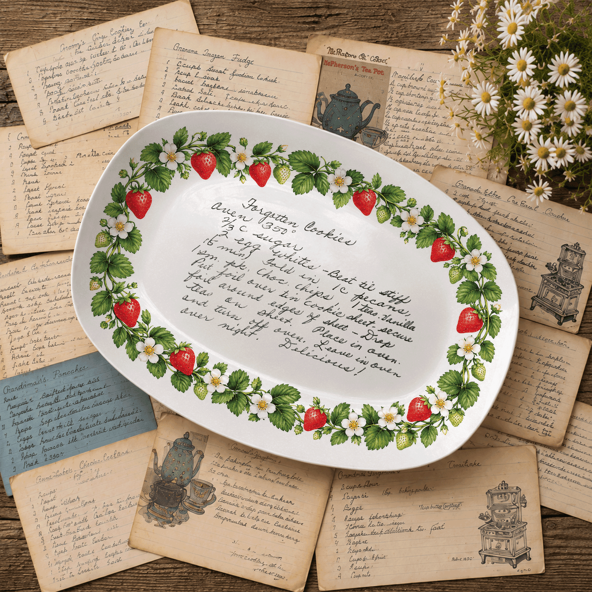 Handwritten Recipe Platter with Strawberry Border
