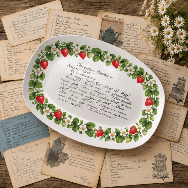Handwritten Recipe Platter with Strawberry Border