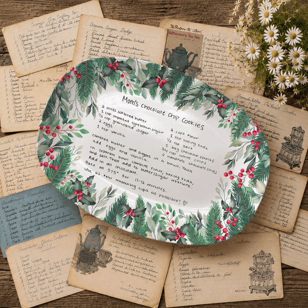Handwritten Recipe Platter with Christmas Wreath Border
