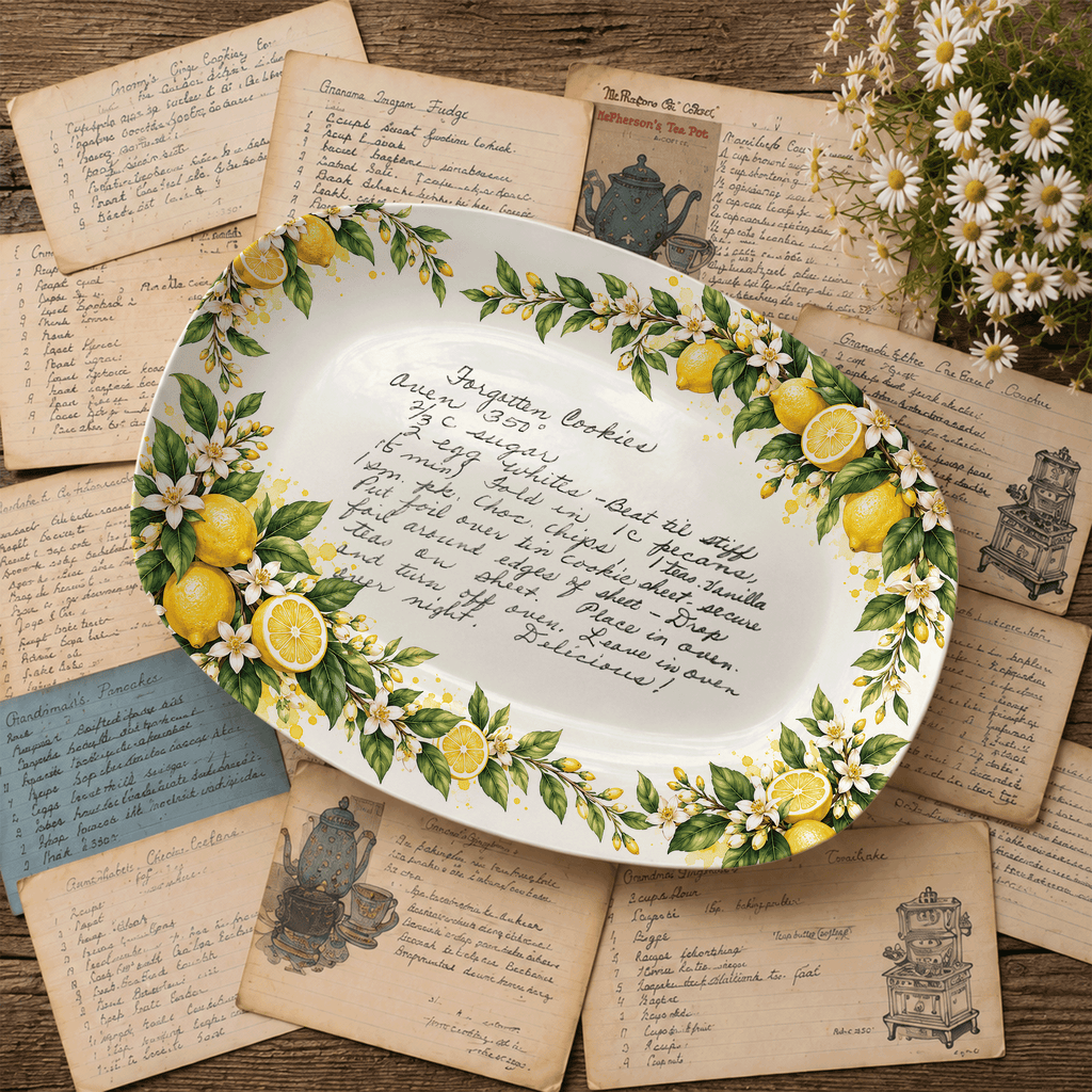 Handwritten Recipe Platter with Lemon Orchard Border