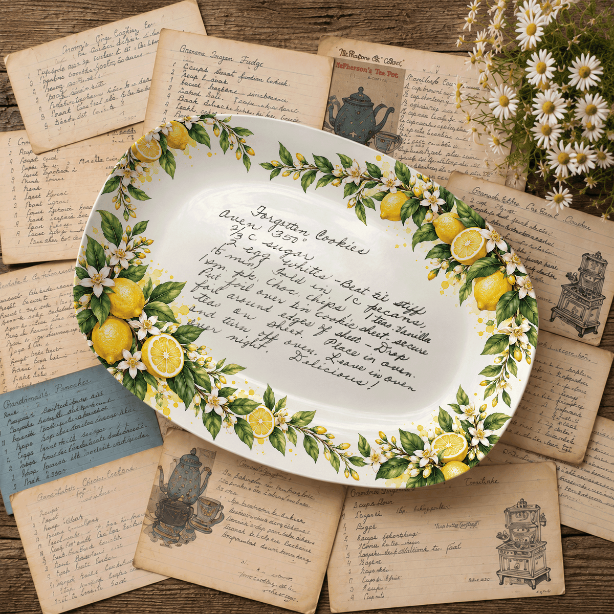 Handwritten Recipe Platter with Lemon Orchard Border