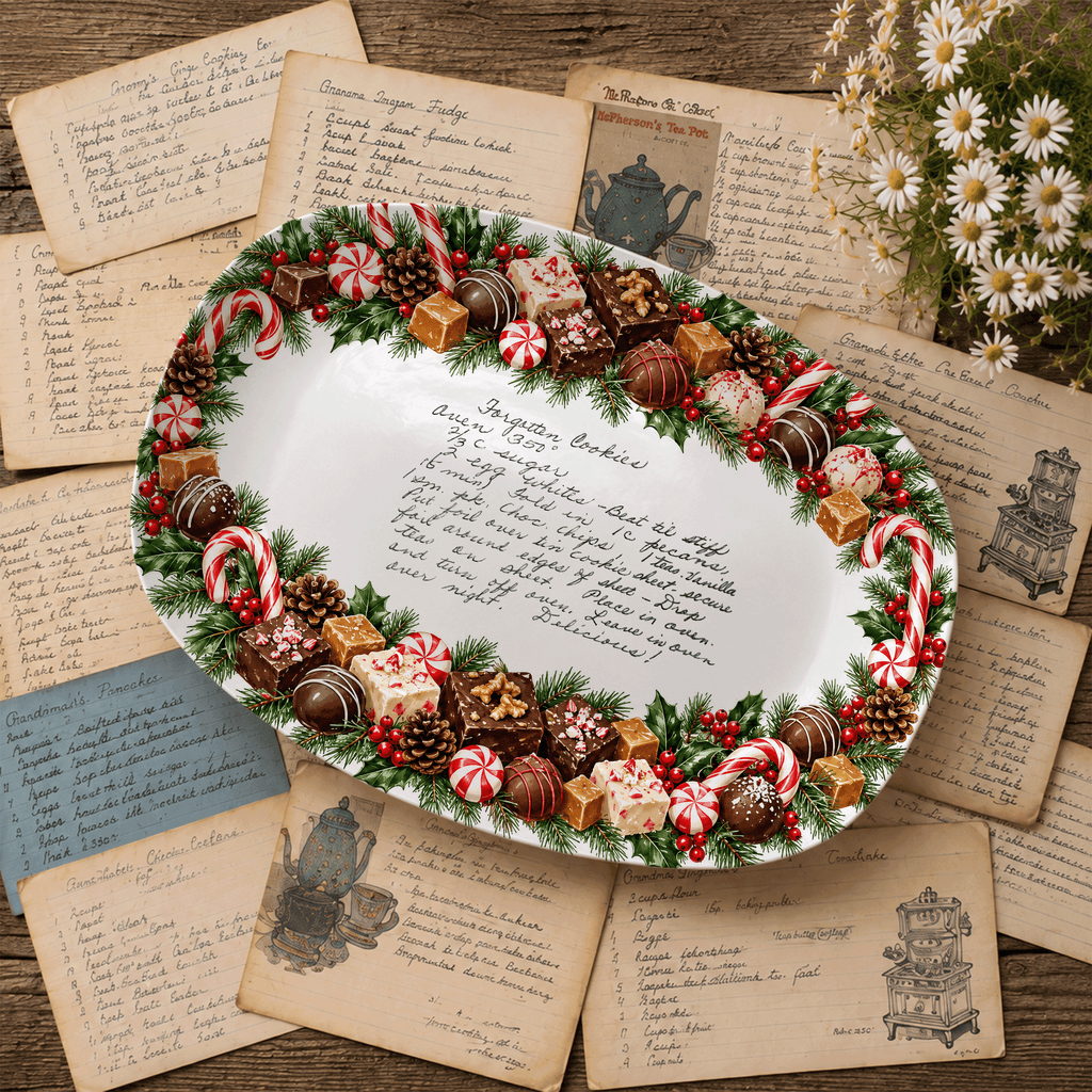 Handwritten Recipe Platter with Christmas Candy Border