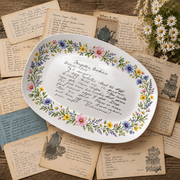 Handwritten Recipe Platter with Wildflower Meadow Border