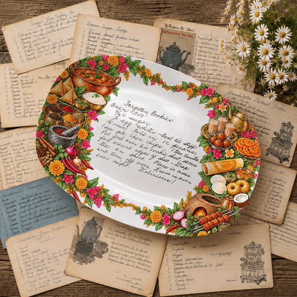 Handwritten Recipe Platter with Vintage Indian Food Border