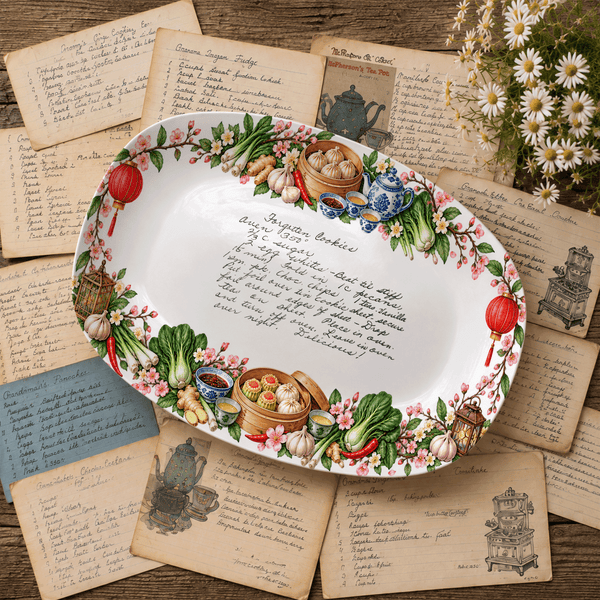 Handwritten Recipe Platter with Chinese Food Border