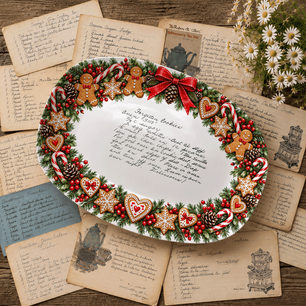 Handwritten Recipe Platter with Christmas Cookie Border