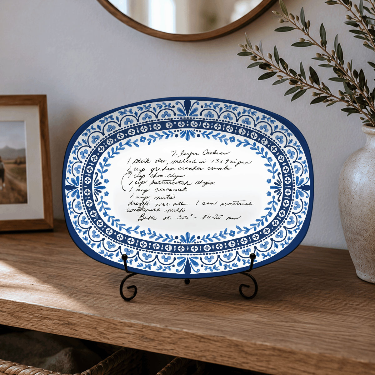 Handwritten Recipe Platter with Heritage Blue Border
