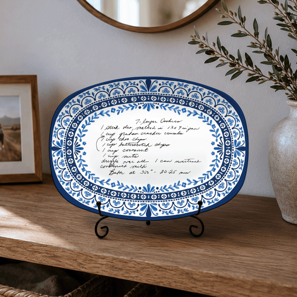 Handwritten Recipe Platter with Heritage Blue Border