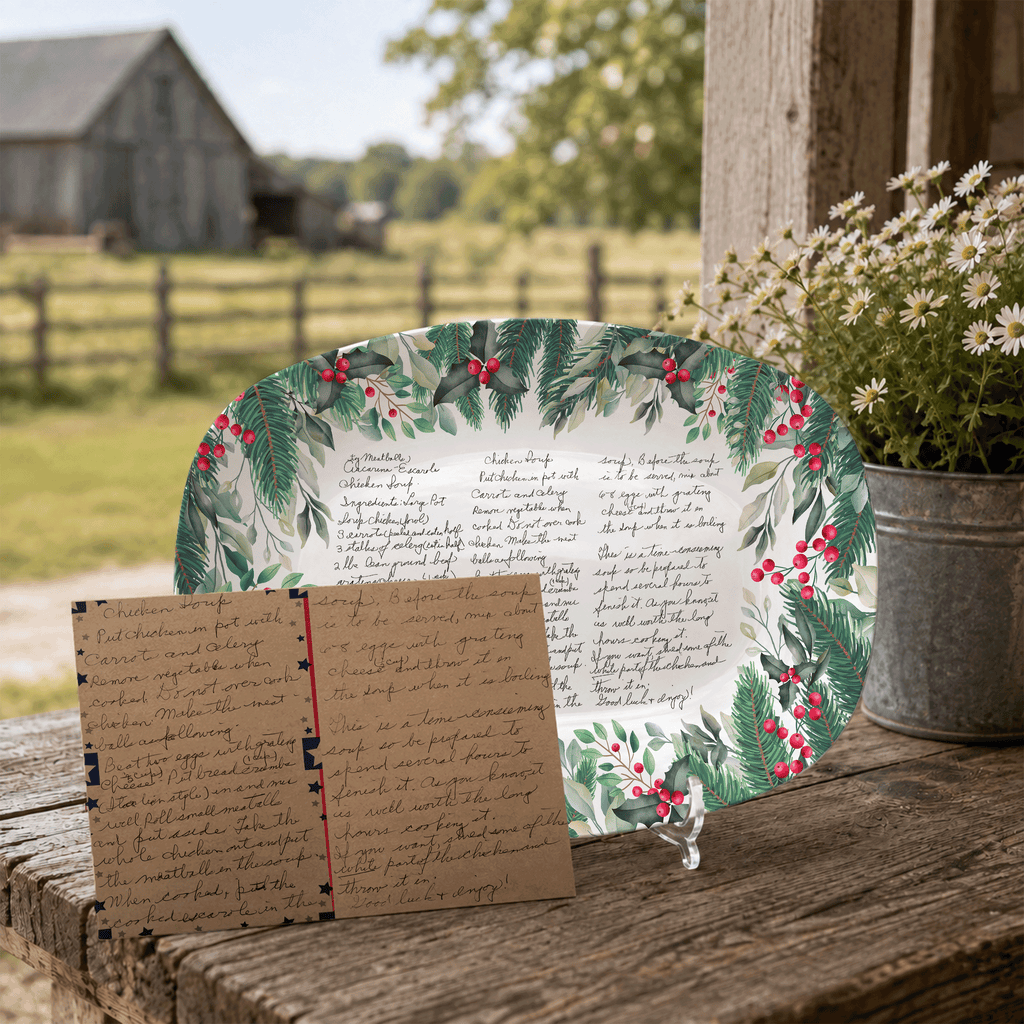 Handwritten Recipe Platter with Christmas Wreath Border