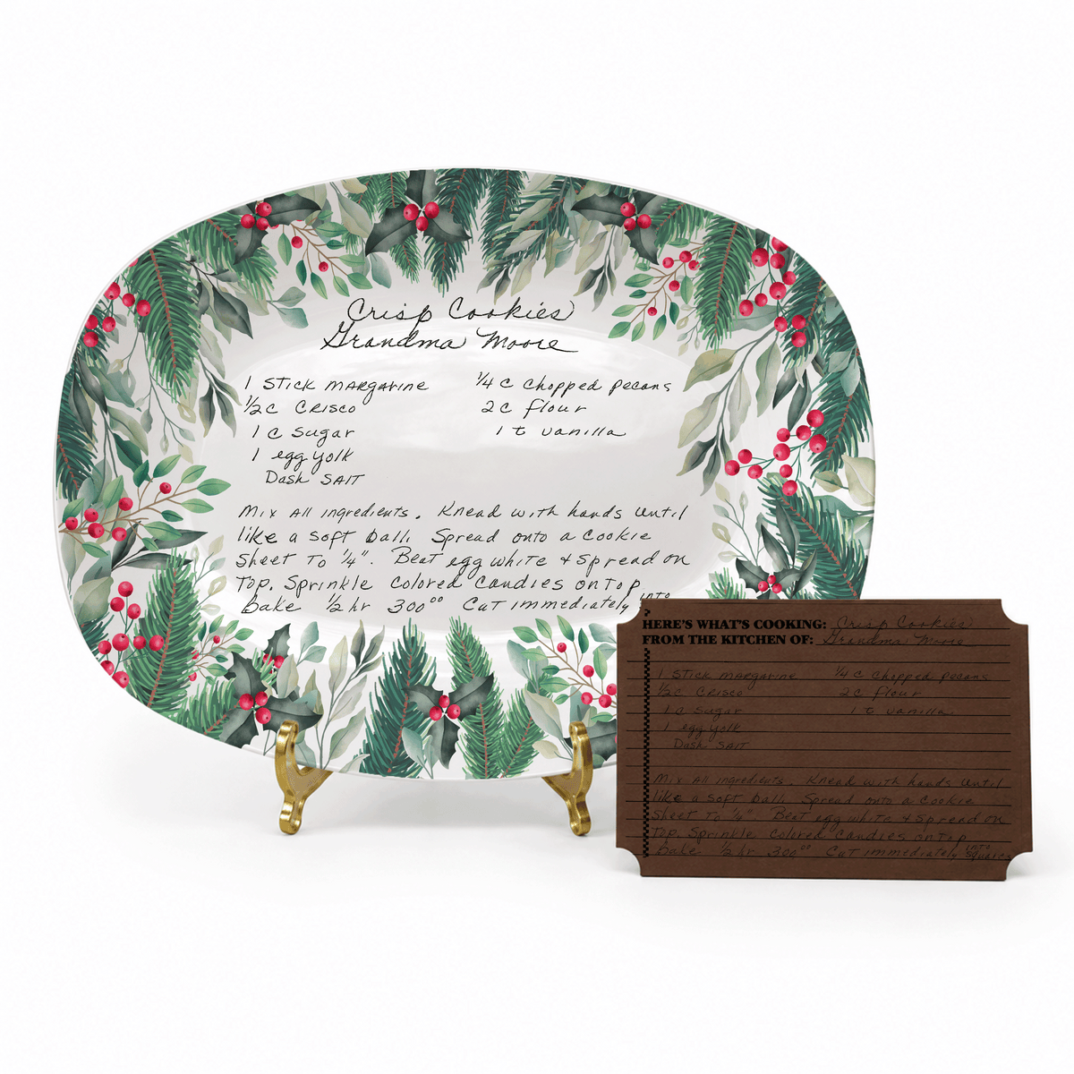 Handwritten Recipe Platter with Christmas Wreath Border