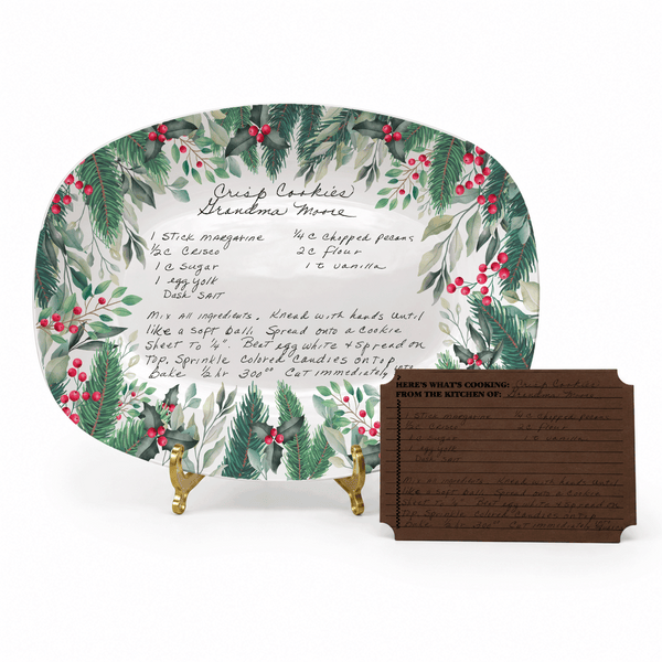 Handwritten Recipe Platter with Christmas Wreath Border