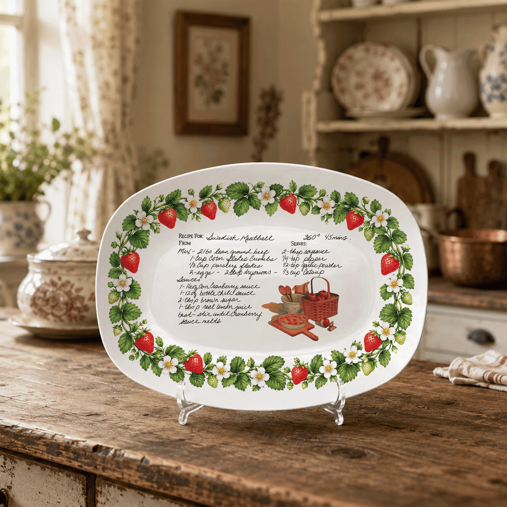 Handwritten Recipe Platter with Strawberry Border