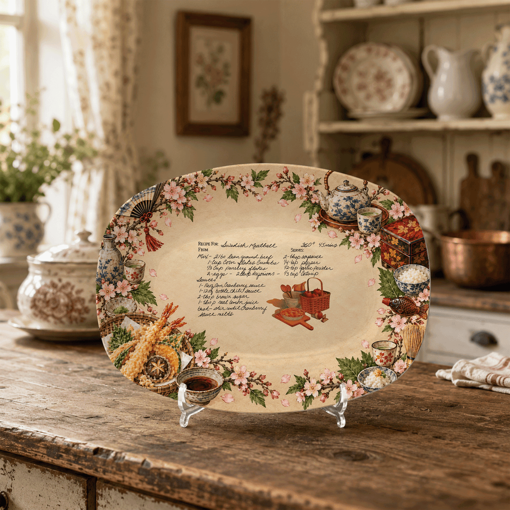 Handwritten Recipe Platter with Vintage Japanese Food Border