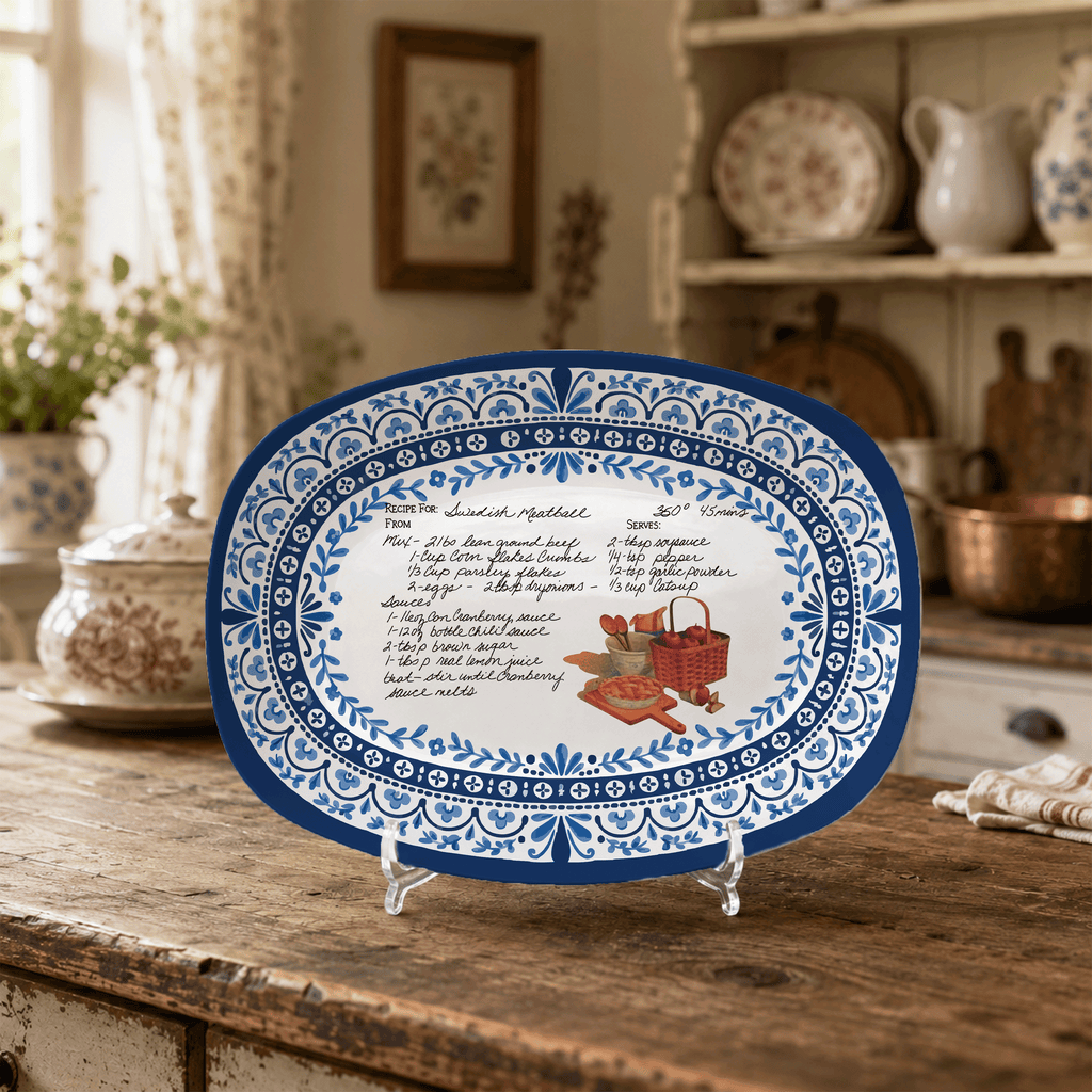 Handwritten Recipe Platter with Heritage Blue Border