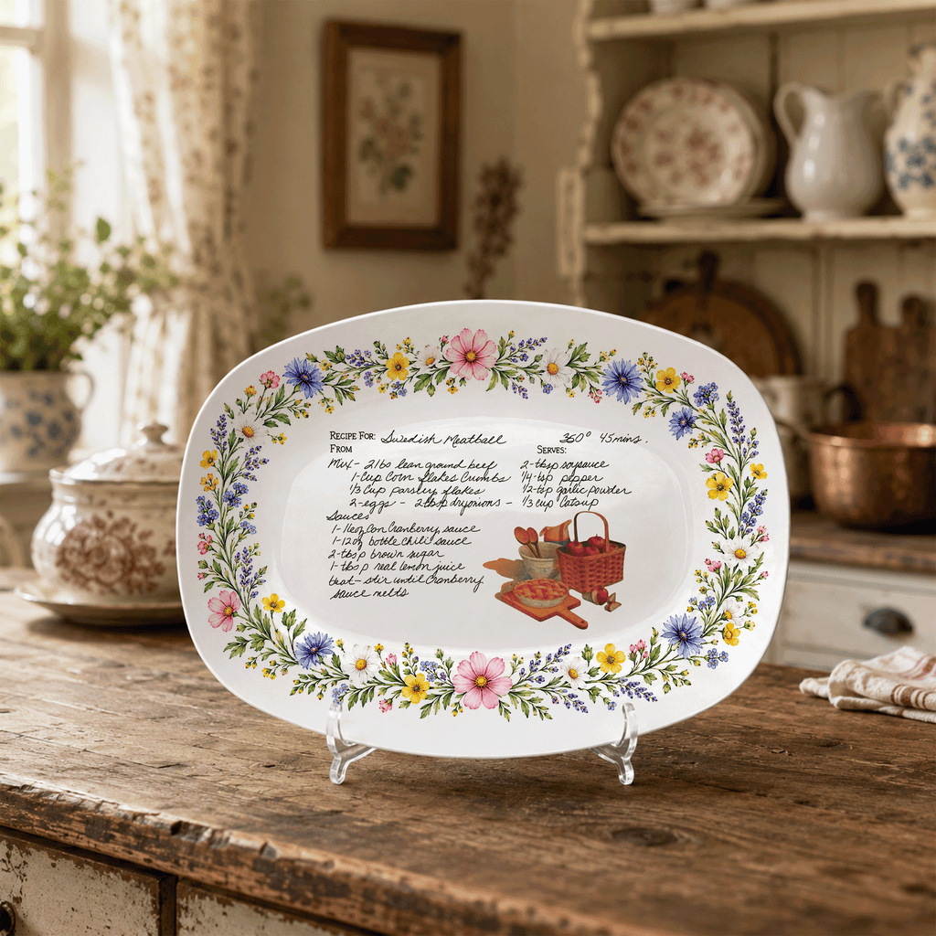 Handwritten Recipe Platter with Wildflower Meadow Border