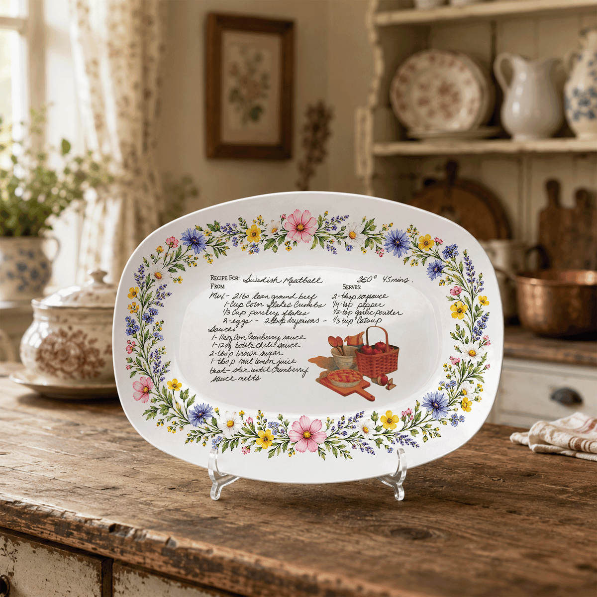 Handwritten Recipe Platter with Wildflower Meadow Border