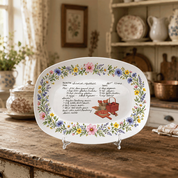 Handwritten Recipe Platter with Wildflower Meadow Border