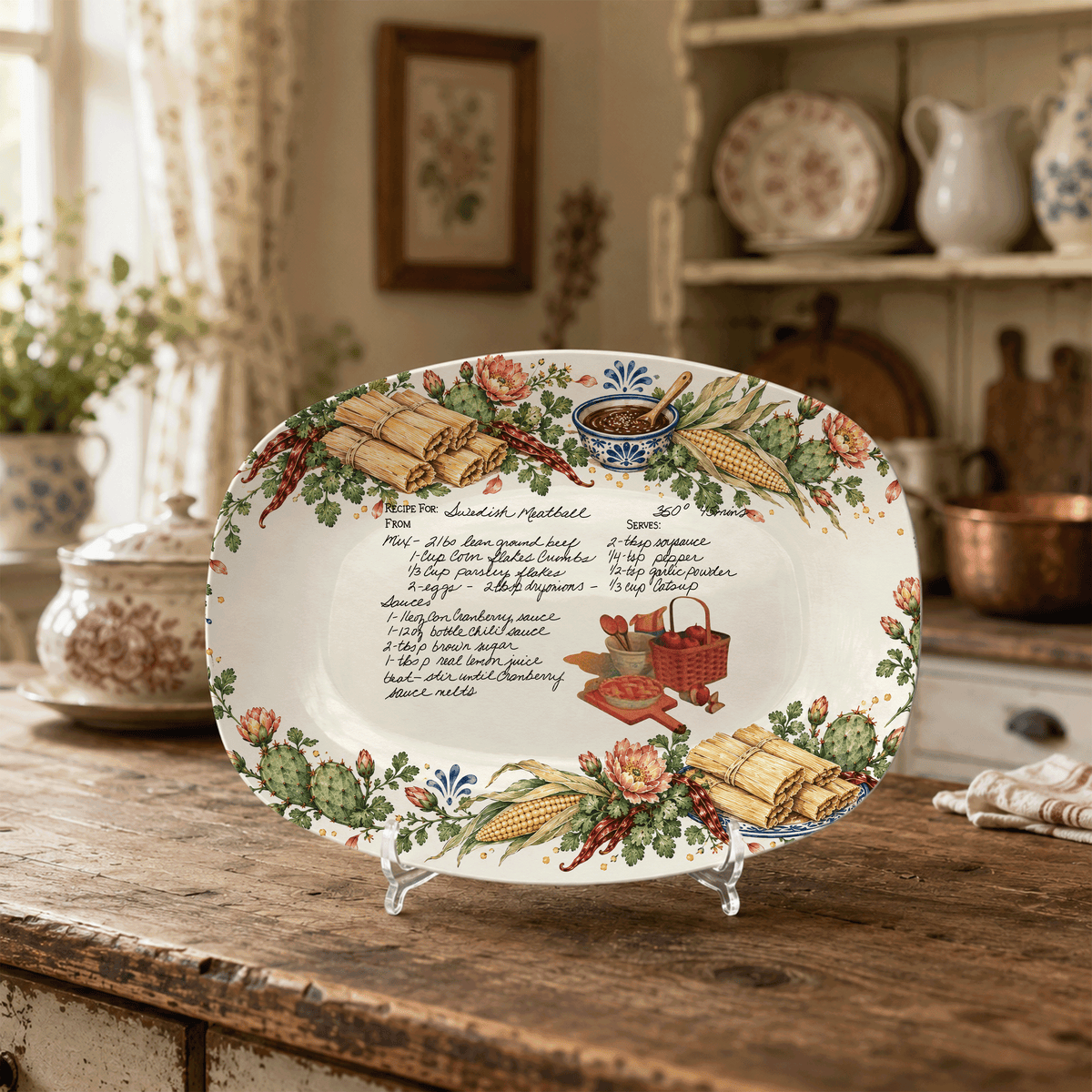 Handwritten Recipe Platter with Tamale Border