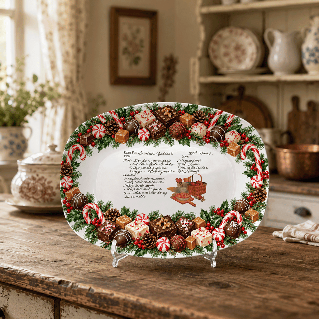 Handwritten Recipe Platter with Christmas Candy Border