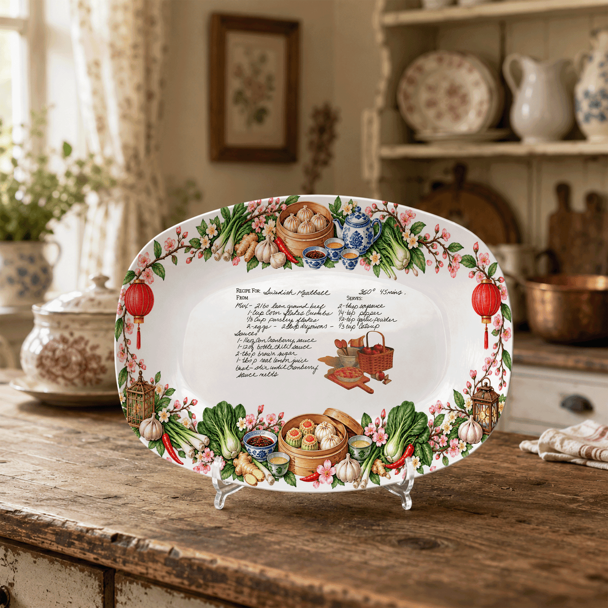 Handwritten Recipe Platter with Chinese Food Border