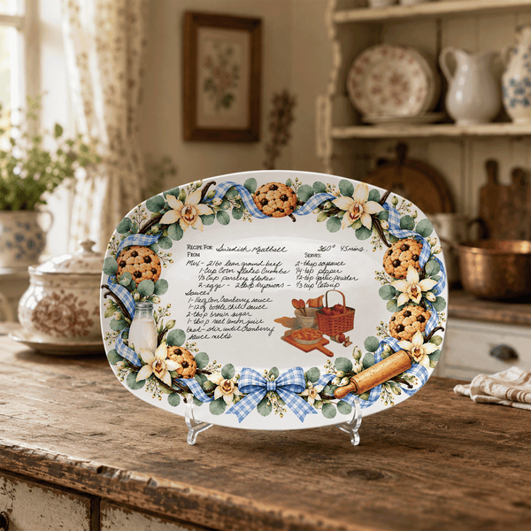 Handwritten Recipe Platter with Blue Bow Cookie Border