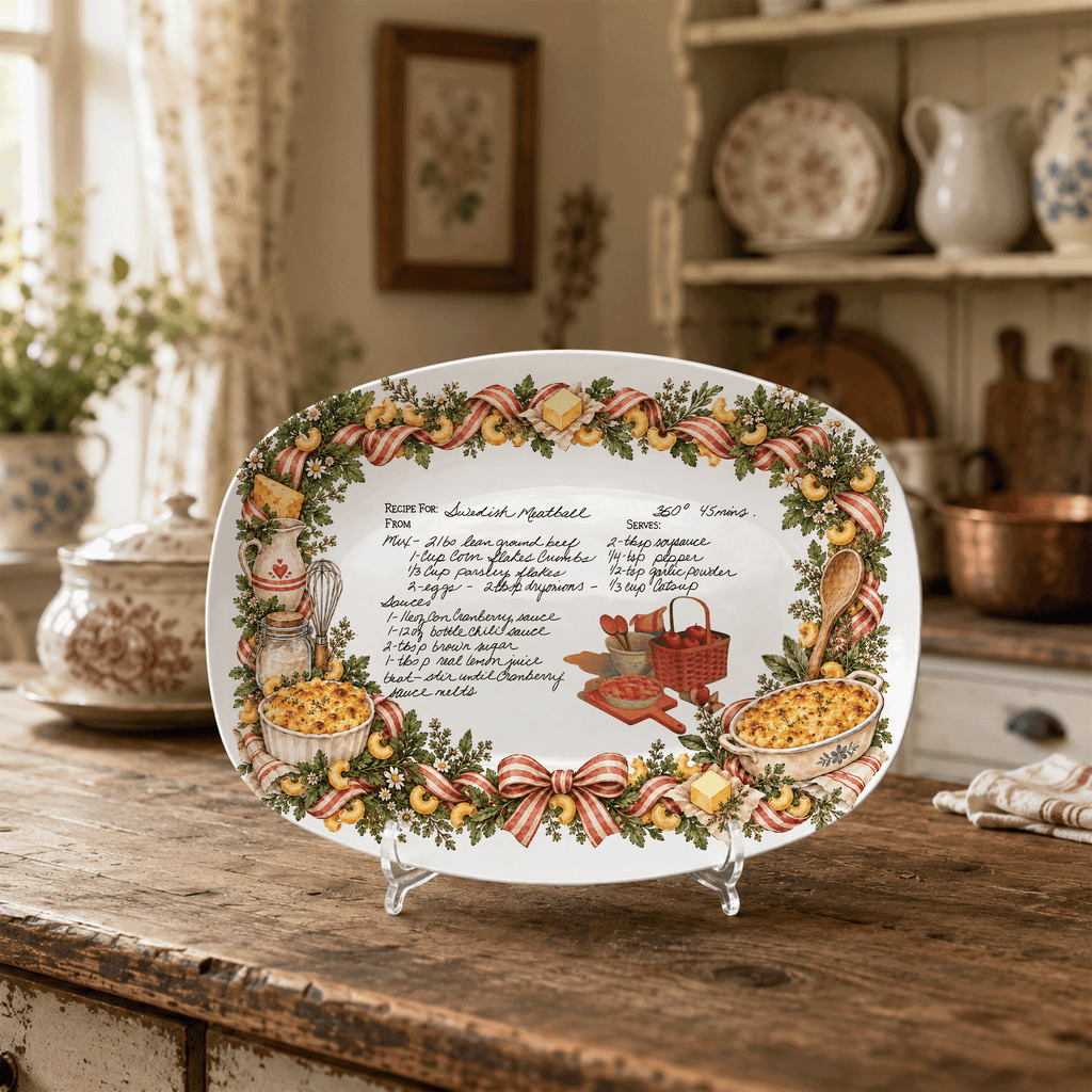 Handwritten Recipe Platter with Macaroni and Cheese Border
