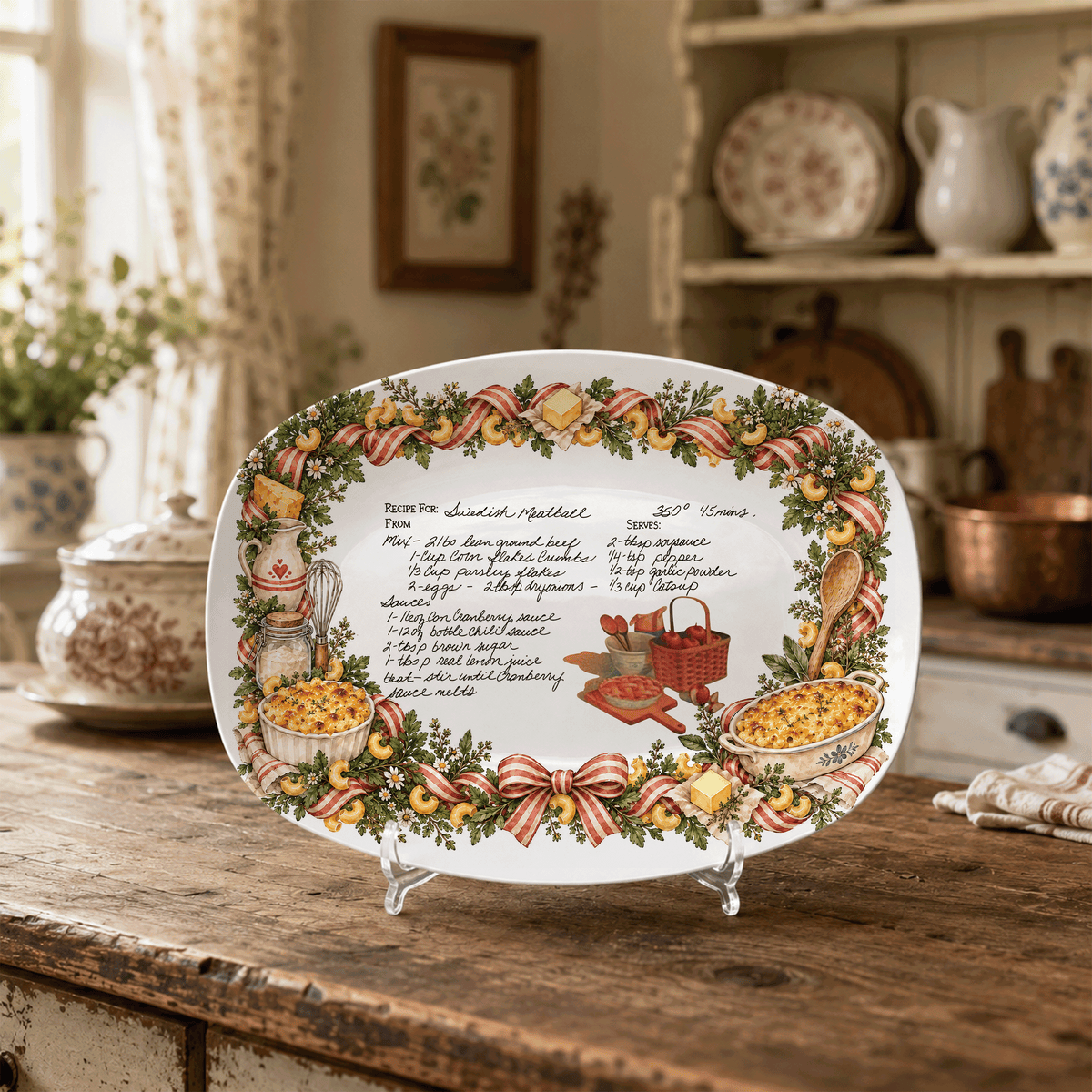 Handwritten Recipe Platter with Macaroni and Cheese Border