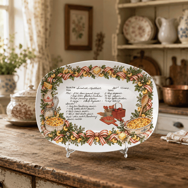 Handwritten Recipe Platter with Macaroni and Cheese Border