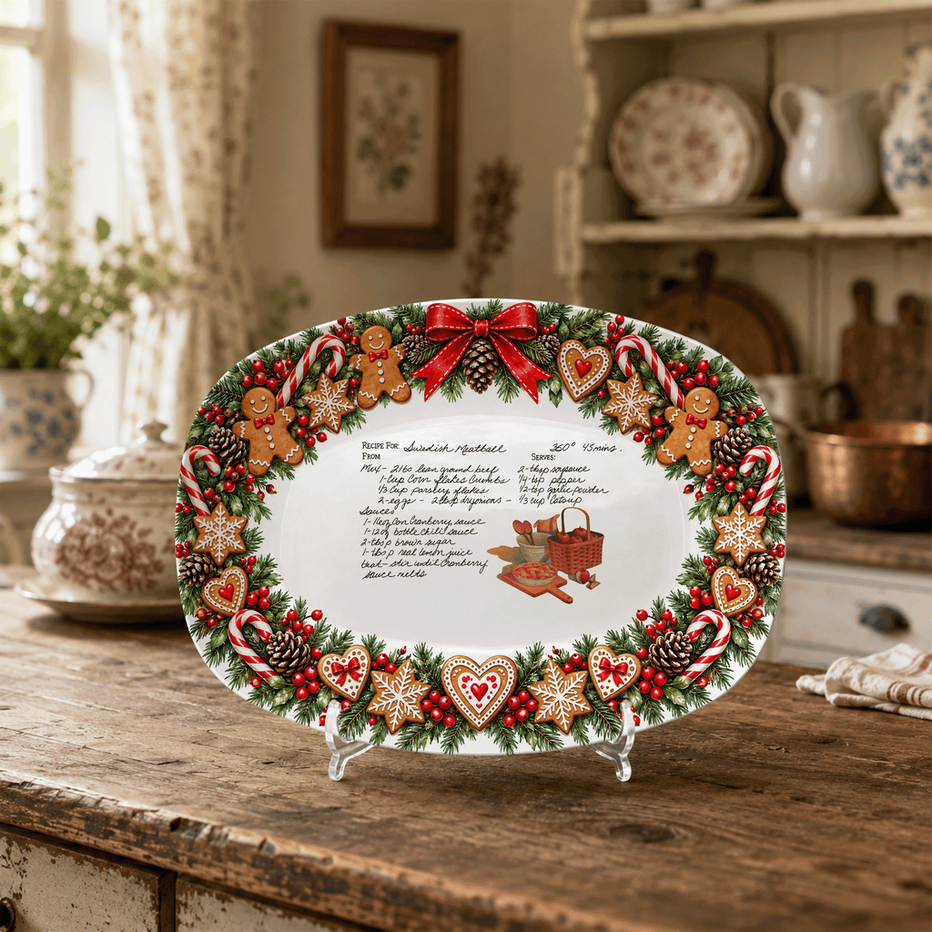 Handwritten Recipe Platter with Christmas Cookie Border