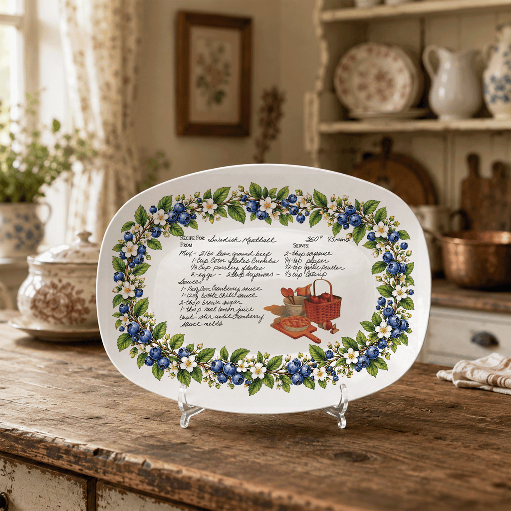 Handwritten Recipe Platter with Blueberry Border