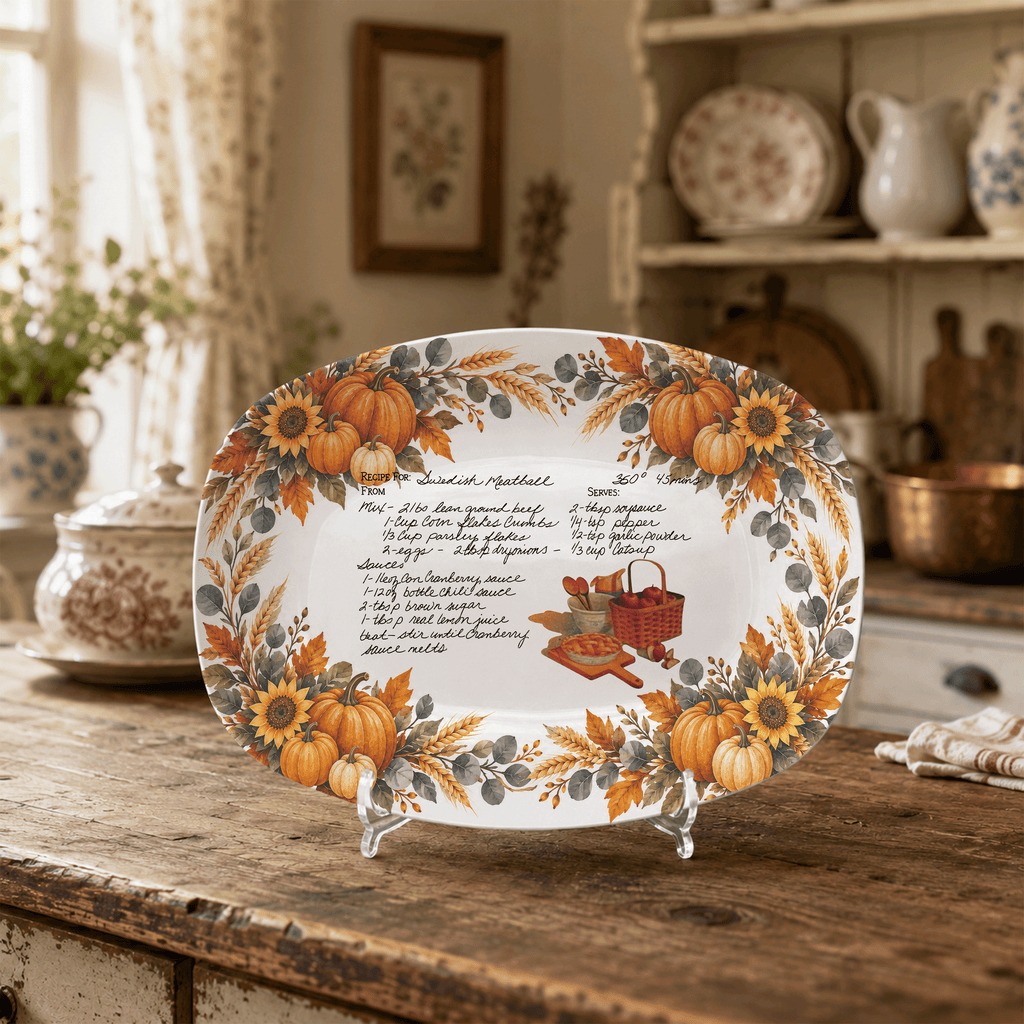 Handwritten Recipe Platter with Pumpkin Border