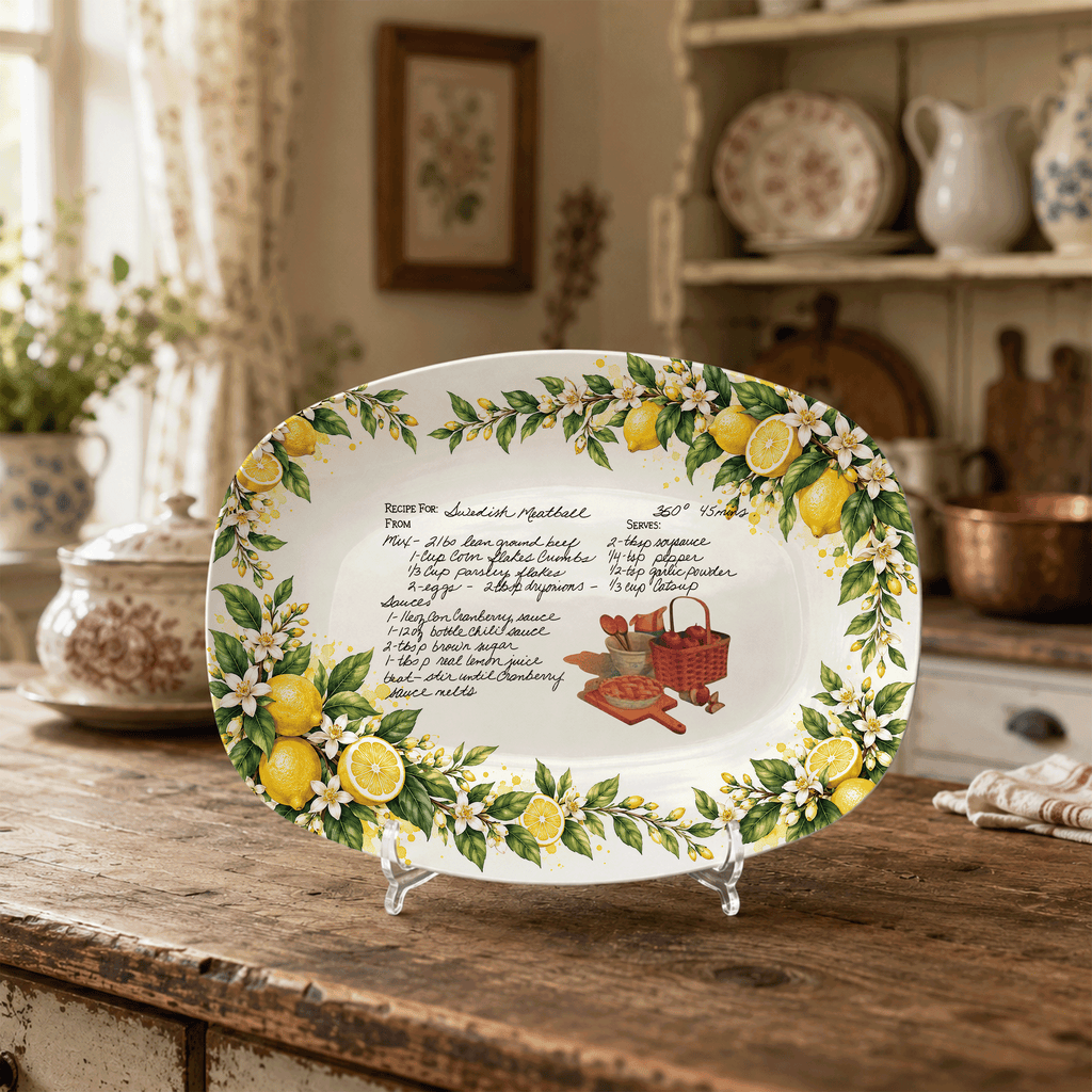 Handwritten Recipe Platter with Lemon Orchard Border
