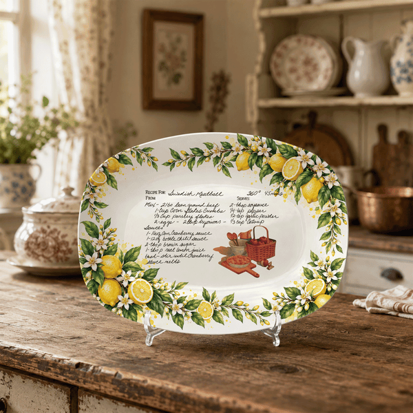 Handwritten Recipe Platter with Lemon Orchard Border
