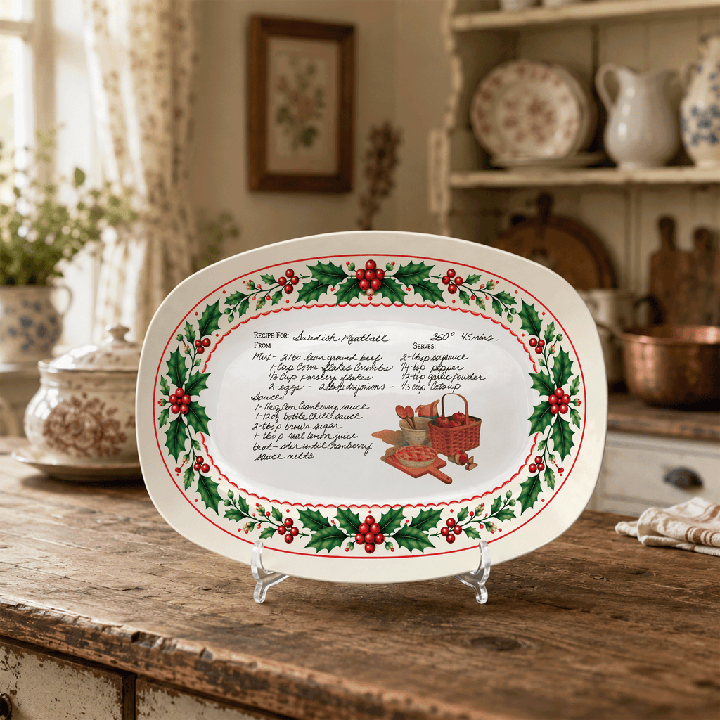 Handwritten Recipe Platter with Holly Border