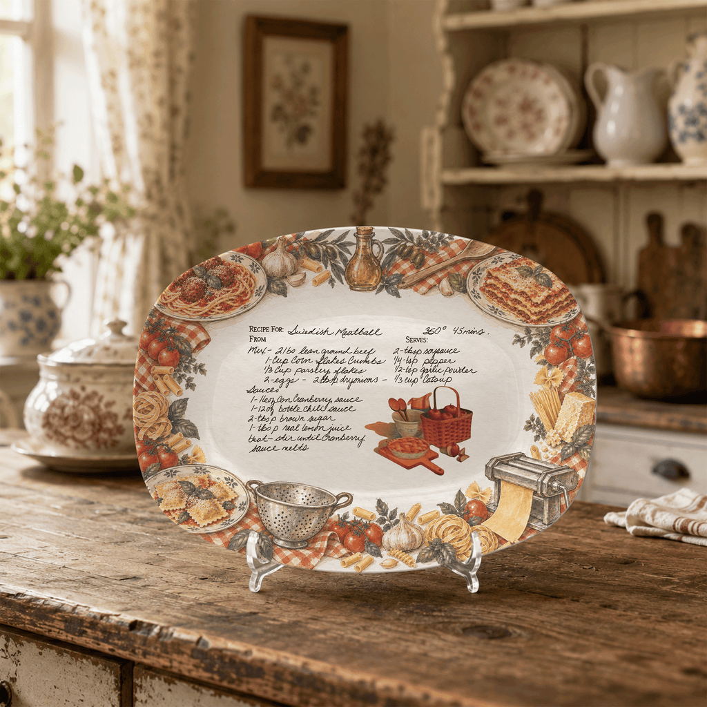 Handwritten Recipe Platter with Vintage Italian Food Border